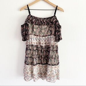 Foxiedox NWT Antonia Black & Pink Flowy Cold Shoulder Mini Dress Medium